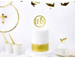 Taarttopper Communie IHS Goud 22cm -Feestspullen Winkel taarttopper communie ihs goud 22cm 2