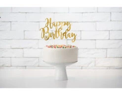 Taarttopper Happy Birthday Goud 22,5cm -Feestspullen Winkel taarttopper happy birthday goud 225cm 2