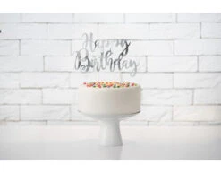 Taarttopper Happy Birthday Zilver 22,5cm -Feestspullen Winkel taarttopper happy birthday zilver 225cm 2