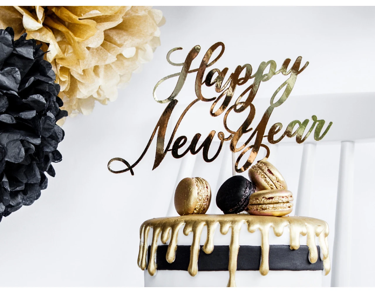Taarttopper Happy New Year Goud 24cm 3 Taarttopper Happy New Year Goud 24cm - Afbeelding 3