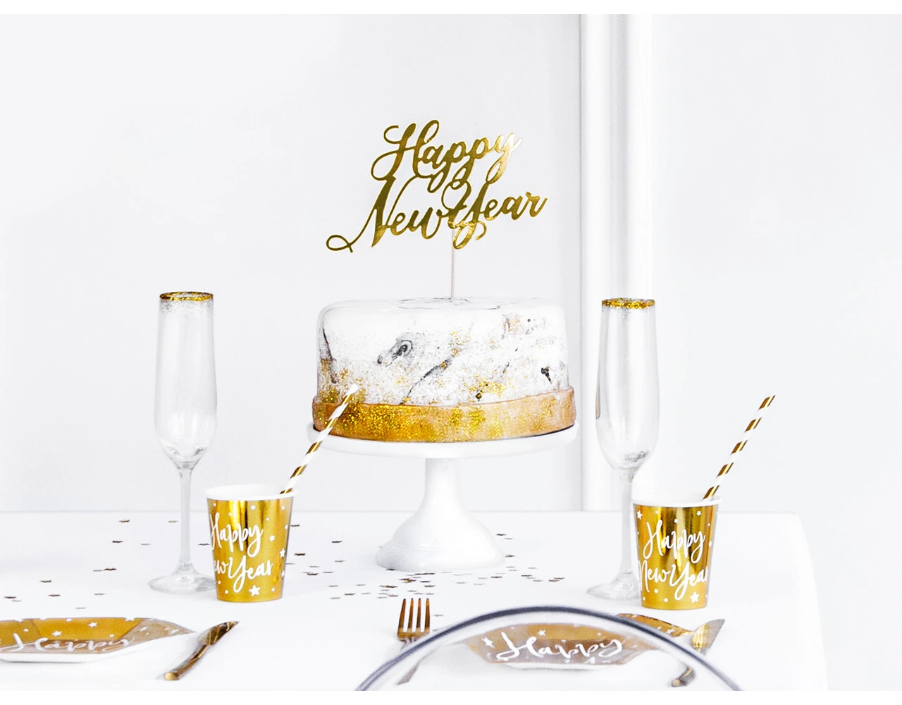 Taarttopper Happy New Year Goud 24cm 7 Taarttopper Happy New Year Goud 24cm - Afbeelding 7