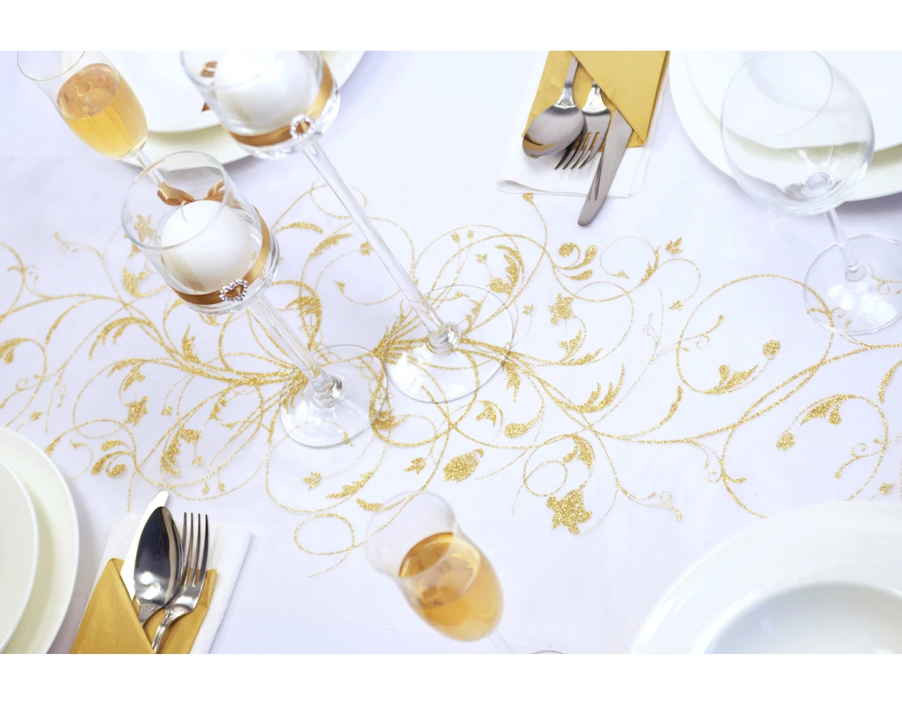 Vanille Creme Organza Stof Gouden Bloemen 36cm 9m 9 Vanille Creme Organza Stof Gouden Bloemen 36cm 9m - Afbeelding 9