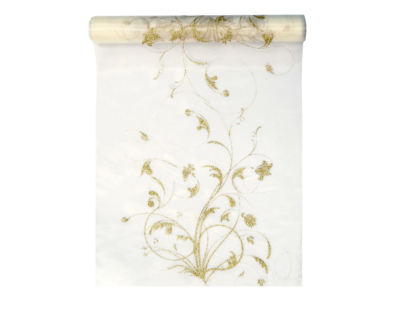 Vanille Creme Organza Stof Gouden Bloemen 36cm 9m 1 Vanille Creme Organza Stof Gouden Bloemen 36cm 9m