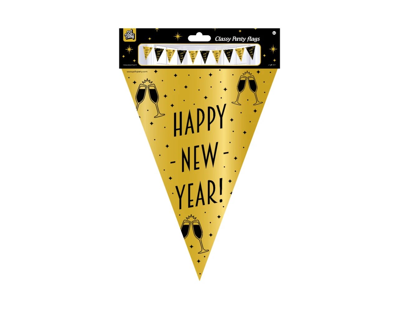 Vlaggenlijn Happy New Year Goud Zwart 10m 2 Vlaggenlijn Happy New Year Goud Zwart 10m - Afbeelding 2