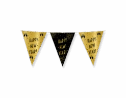 Vlaggenlijn Happy New Year Goud Zwart 10m