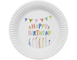 Witte Borden Happy Birthday 23cm 8st