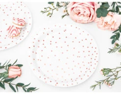 Witte Borden Rose Gouden Stippen 18cm 6st -Feestspullen Winkel witte borden rose gouden stippen 18cm 6st 3