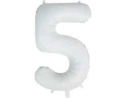 Witte Cijfer Ballon 5 Jaar Glans 86cm