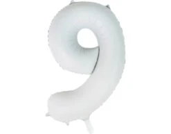 Witte Cijfer Ballon 9 Jaar Glans 86cm