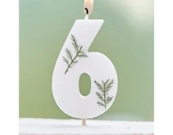 Witte Kaars 6 Jaar Gebladerd 5cm -Feestspullen Winkel witte kaars 6 jaar gebladerd 5cm 2