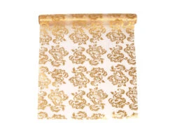 Witte Organza Stof Gouden En Zilveren Koningsbloem Print 36cm 9m