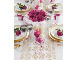 Witte Organza Stof Gouden En Zilveren Koningsbloem Print 36cm 9m -Feestspullen Winkel witte organza stof gouden en zilveren koningsbloem 3