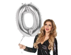 Zilveren Cijfer Ballon 0 Jaar 86cm