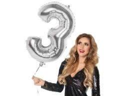 Zilveren Cijfer Ballon 3 Jaar 86cm