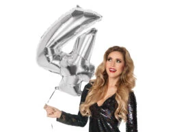 Zilveren Cijfer Ballon 4 Jaar 86cm