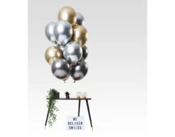Zilveren, Gouden En Antraciete Ballonnen Mix Chroom 33cm 12st -Feestspullen Winkel zilveren gouden en antraciete ballonnen mix chroom 2