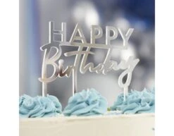 Zilveren Happy Birthday Taarttopper 12cm -Feestspullen Winkel zilveren happy birthday taarttopper 12cm 2