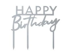 Zilveren Happy Birthday Taarttopper 12cm