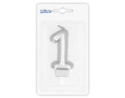 Zilveren Kaars 1 Jaar 8cm -Feestspullen Winkel zilveren kaars 1 jaar 8cm 3