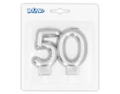 Zilveren Kaars 50 Jaar 8cm -Feestspullen Winkel zilveren kaars 50 jaar 8cm 2