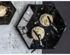 Zwarte Borden Gouden Sterren 20cm 6st -Feestspullen Winkel zwarte borden gouden sterren 20cm 6st 2