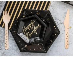 Zwarte Borden Gouden Sterren 20cm 6st -Feestspullen Winkel zwarte borden gouden sterren 20cm 6st 3