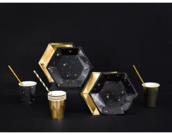 Zwarte Borden Gouden Sterren 20cm 6st -Feestspullen Winkel zwarte borden gouden sterren 20cm 6st 4