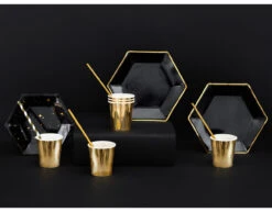 Zwarte Borden Gouden Sterren 20cm 6st -Feestspullen Winkel zwarte borden gouden sterren 20cm 6st 5