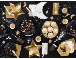 Zwarte Borden Gouden Sterren 20cm 6st -Feestspullen Winkel zwarte borden gouden sterren 20cm 6st 6