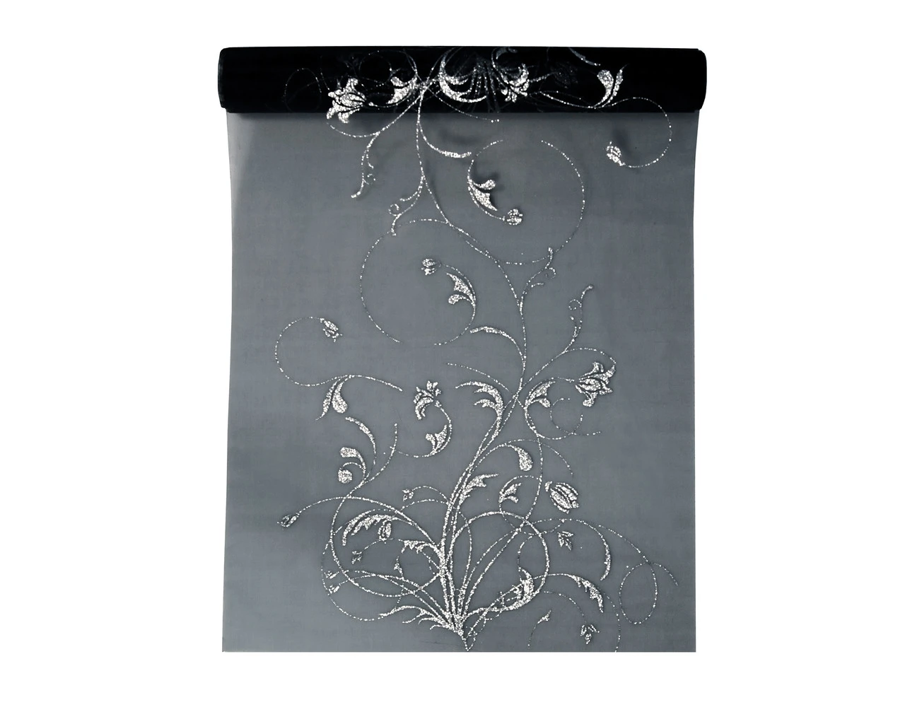 Zwarte Organza Stof Zilveren Bloemen 36cm 9m 1 Zwarte Organza Stof Zilveren Bloemen 36cm 9m