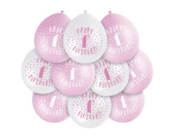 Ballonnen 1 Jaar Happy Birthday Roze 28cm 10st