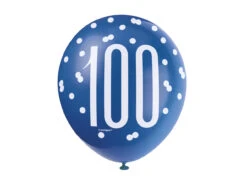 Ballonnen 100 Jaar Stippen Blauw 30cm 6st -Feestspullen Winkel ballonnen 100 jaar stippen blauw 30cm 6st 1