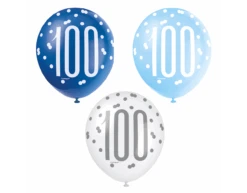 Feestspullen Winkel 8 Feestspullen Winkel -Feestspullen Winkel ballonnen 100 jaar stippen blauw 30cm 6st