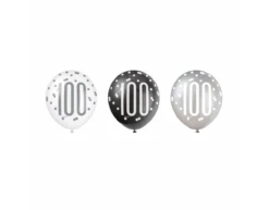 Feestspullen Winkel 6 Feestspullen Winkel -Feestspullen Winkel ballonnen 100 jaar stippen zwart 30cm 6st