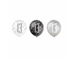 Ballonnen 13 Jaar Stippen Zwart 30cm 6st