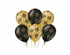 Ballonnen 16 Jaar Goud Zwart 30cm 6st