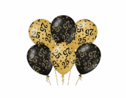 Ballonnen 25 Jaar Goud Zwart 30cm 6st