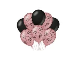 Ballonnen 25 Jaar Rose Zwart 30cm 8st