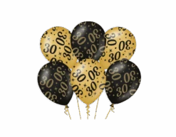 Ballonnen 30 Jaar Goud Zwart 30cm 6st
