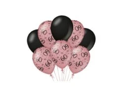 Ballonnen 60 Jaar Rose Zwart 30cm 8st