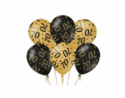 Ballonnen 70 Jaar Goud Zwart 30cm 6st