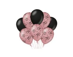 Ballonnen 70 Jaar Rose Zwart 30cm 8st