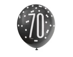 Ballonnen 70 Jaar Stippen Zwart 30cm 6st -Feestspullen Winkel ballonnen 70 jaar stippen zwart 30cm 6st 1