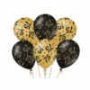 Ballonnen 75 Jaar Goud Zwart 30cm 6st