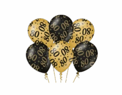 Ballonnen 80 Jaar Goud Zwart 30cm 6st