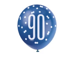 Ballonnen 90 Jaar Stippen Blauw 30cm 6st -Feestspullen Winkel ballonnen 90 jaar stippen blauw 30cm 6st 1