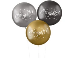 Ballonnen Congrats Zwart Zilver Goud 48cm 3st