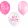 Ballonnen Happy Birthday Confetti Roze 30cm 5st