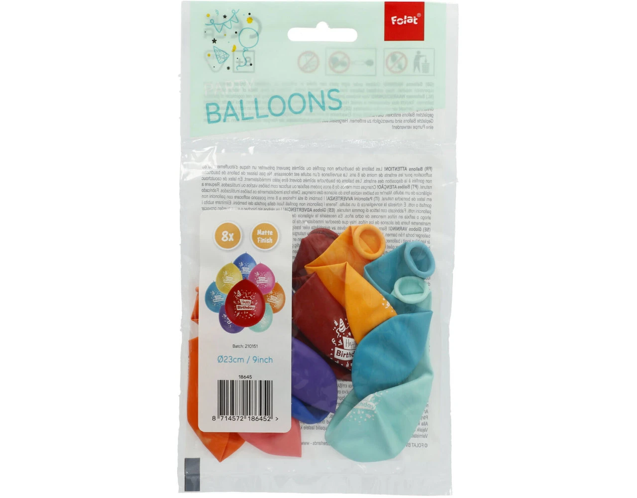 Ballonnen Happy Birthday Gekleurd 23cm 8st 2 Ballonnen Happy Birthday Gekleurd 23cm 8st - Afbeelding 2