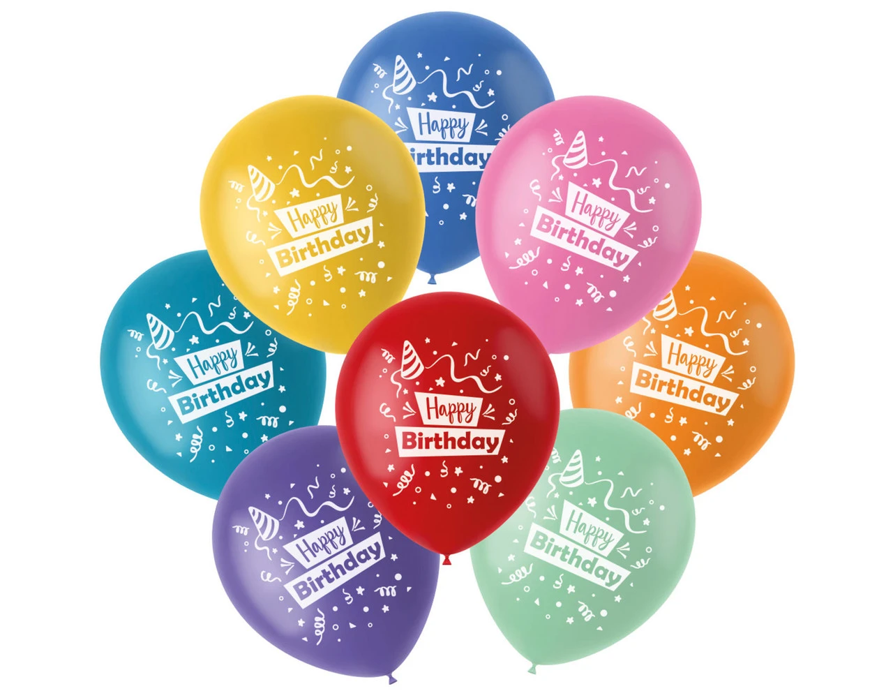 Ballonnen Happy Birthday Gekleurd 23cm 8st 1 Ballonnen Happy Birthday Gekleurd 23cm 8st